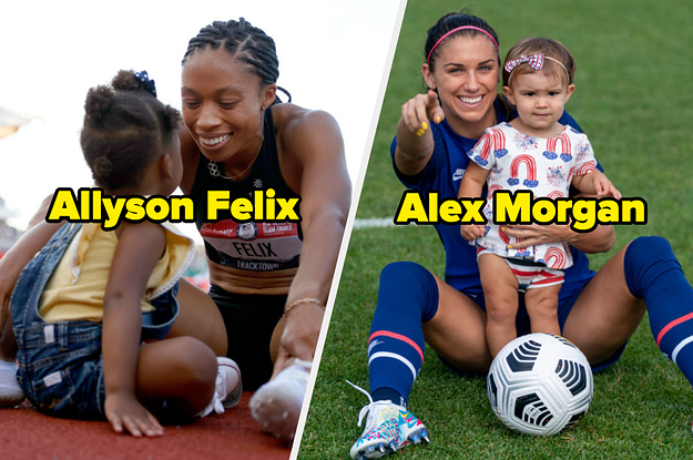 Allyson Felix and Alex Morgan with their children