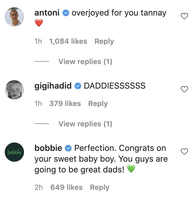 Comments from friends saying congratulations