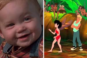 side by side stills of Baby's Day Out and FernGully