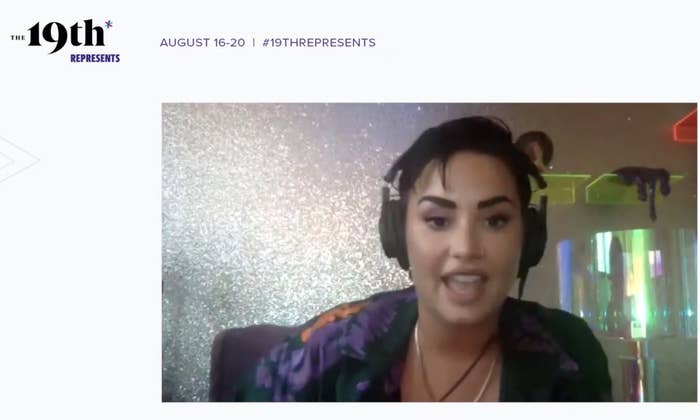 Demi speaks on a live stream for the conference