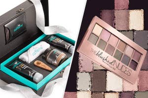 mCaffeine gift box with 3 products, maybelline blushed nudes eye shadow palette