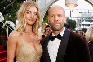 (L to R) Rosie Huntington-Whiteley and actor Jason Statham arrive to the 73rd Annual Golden Globe Awards