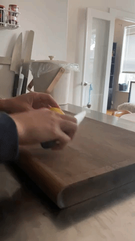 gif if the writer using the paring knife to slice a lemon