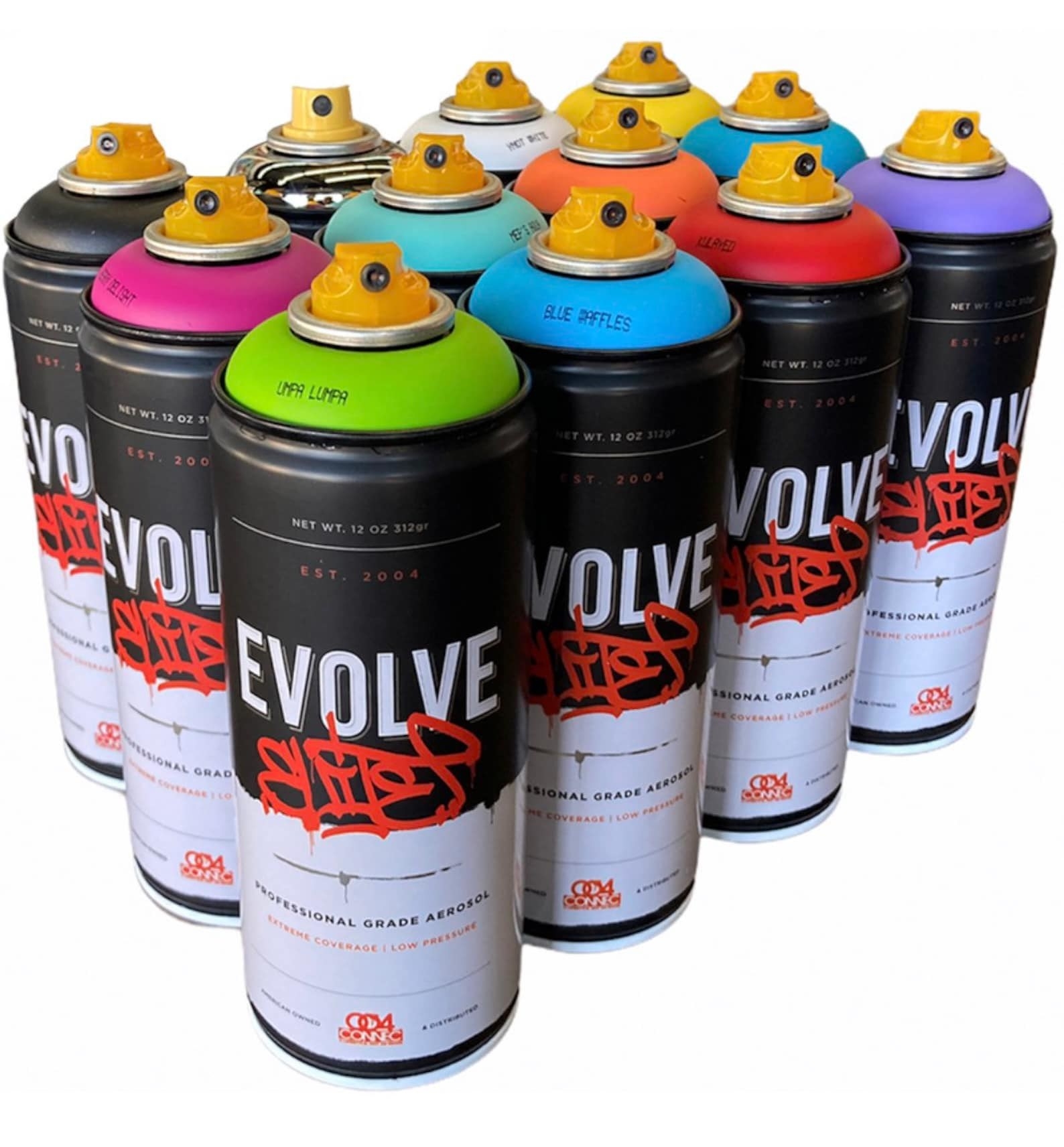 twelve cans of spray paint