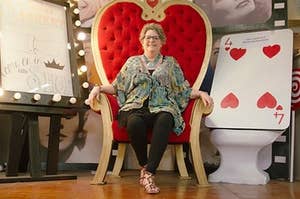 Bonnie from the documentary Set! Sitting on a ridiculous red throne