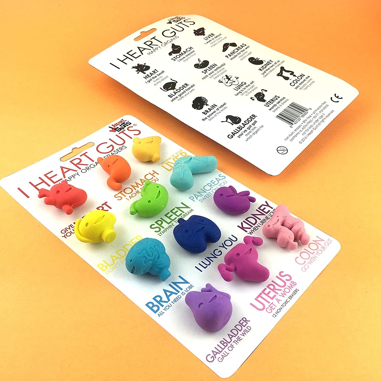 organ shaped erasers in different colors