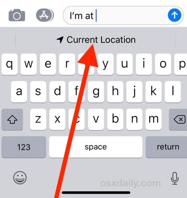 Graphic of keyboard with arrow pointing to the words &quot;Current location&quot;