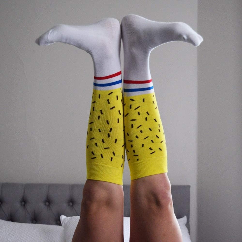 socks designed like spongebob yellow legs with tube socks