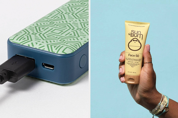 a phone charger; sunscreen