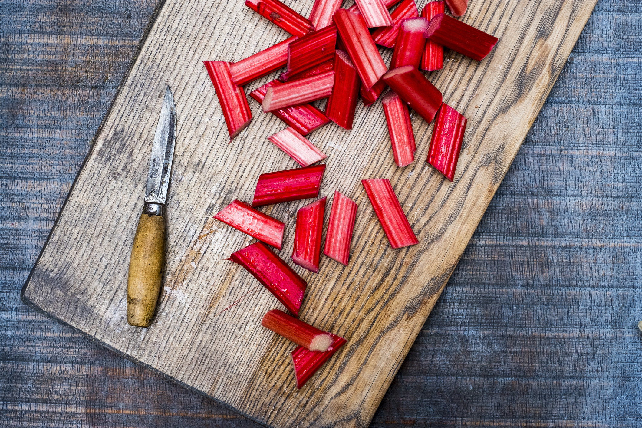 rhubarb on a cutting board