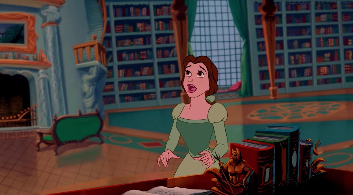 Belle looks in awe at the library