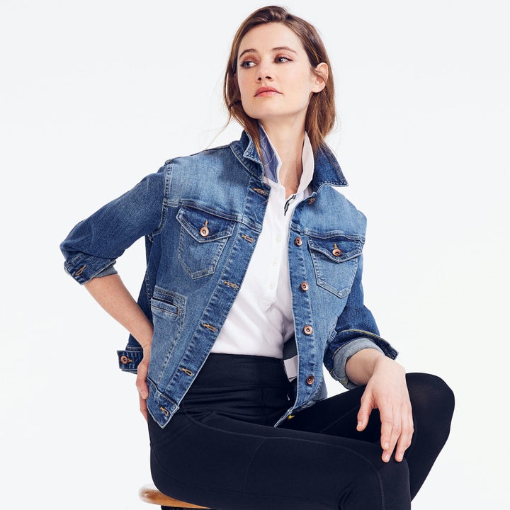 model in a denim jacket
