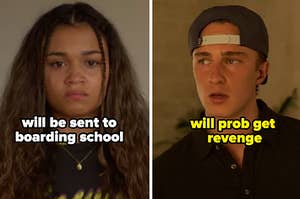 Kiara is on the left labeled, "will be sent to boarding school" with Rafe on the right labeled, "will prob get  revenge"