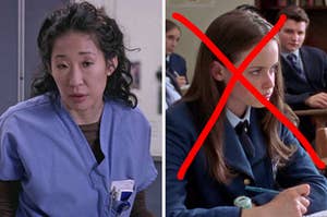 On the left, Cristina from "Grey's Anatomy," and on the right, Rory from "Gilmore Girls" with an x drawn over her face