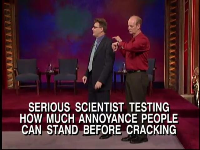 Colin standing obnoxiously close to Greg with text reading, &quot;Serious scientist testing how much annoyance people can stand before cracking&quot;