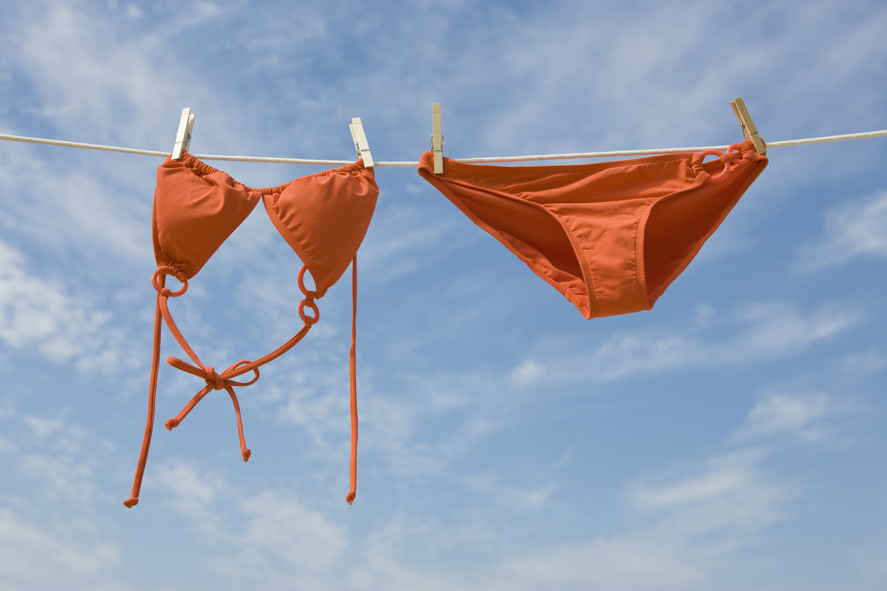 Bikini hanging on clothing line