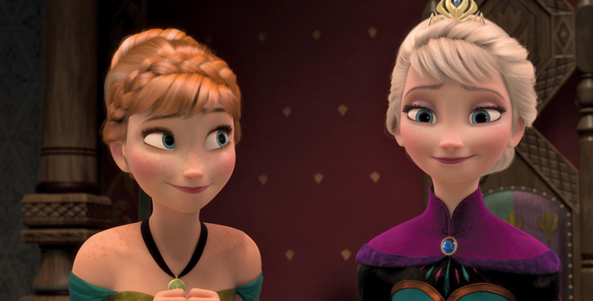Anna and Elsa smirking.