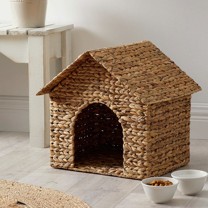 A braided house-shaped pet bed