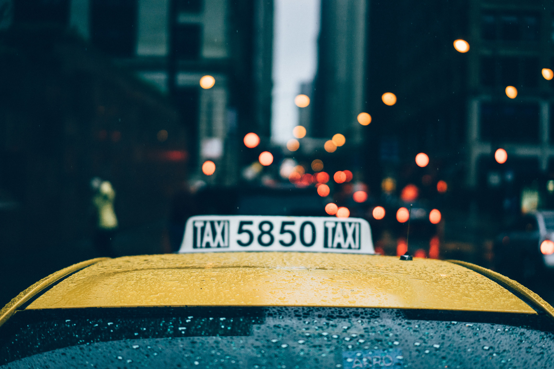 A yellow taxi in NYC.