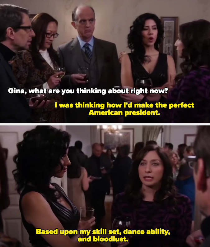 Gina saying she&#x27;s make the perfect American president because of her skill set, dance ability, and bloodlust