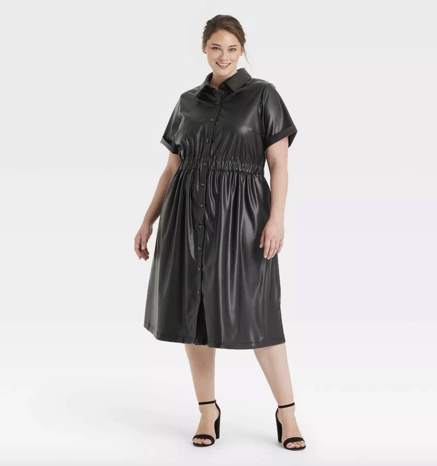 plus size faux leather dress uk See My Curves Halter Leather Mini Dress main image 0