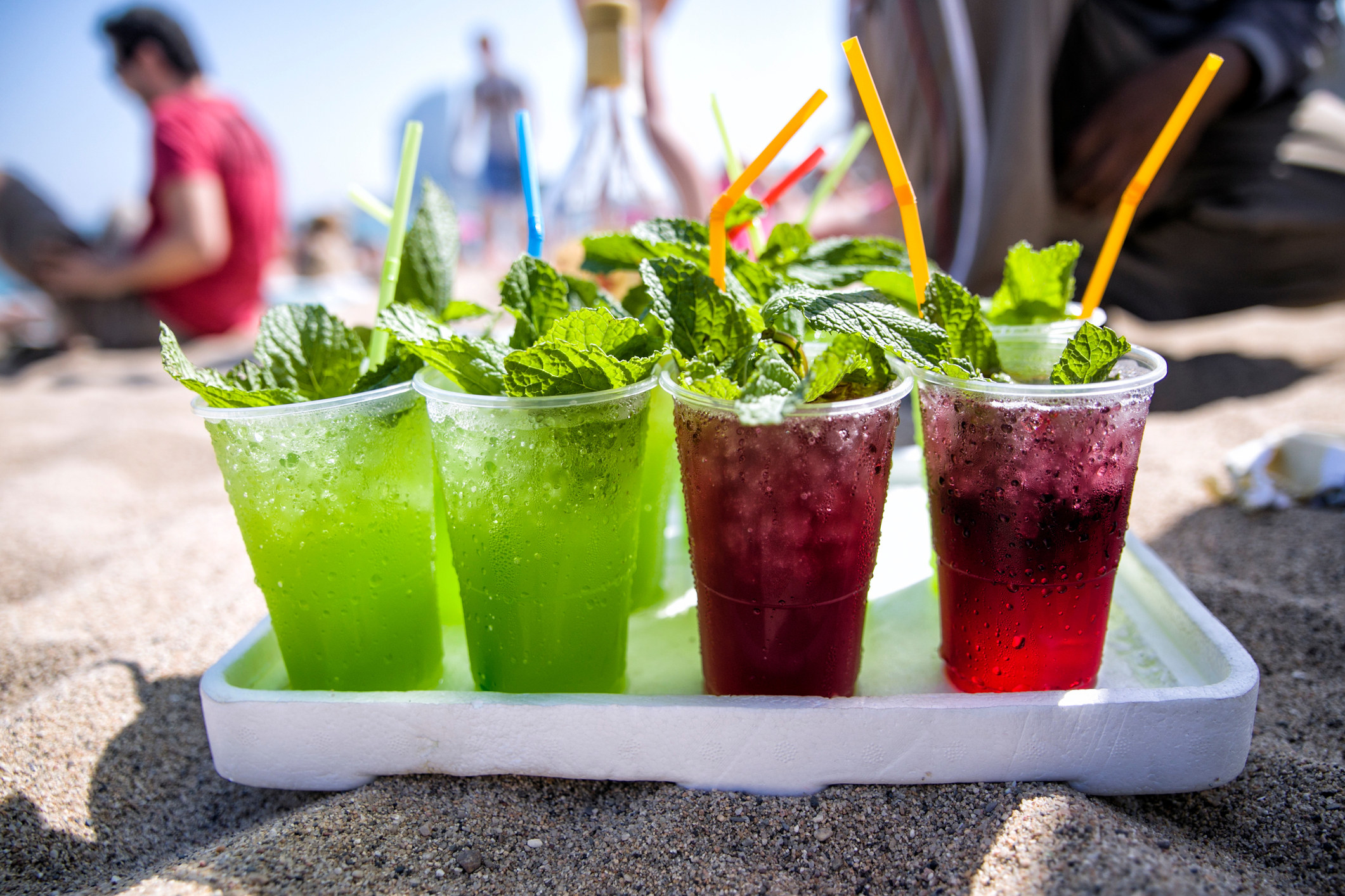 Tropical cocktails on a beach.