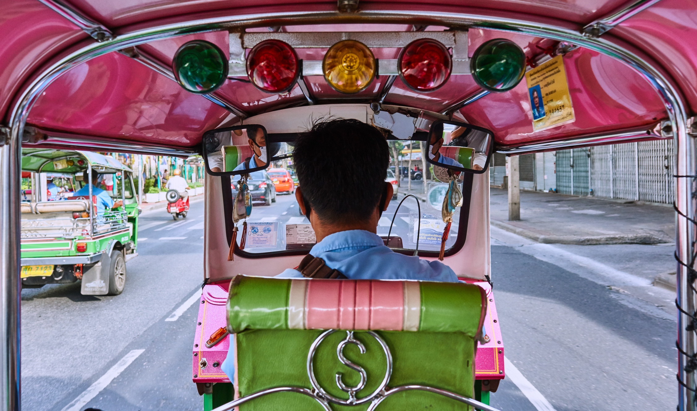 The view from the back of a Tuk Tuk in Bangkok.