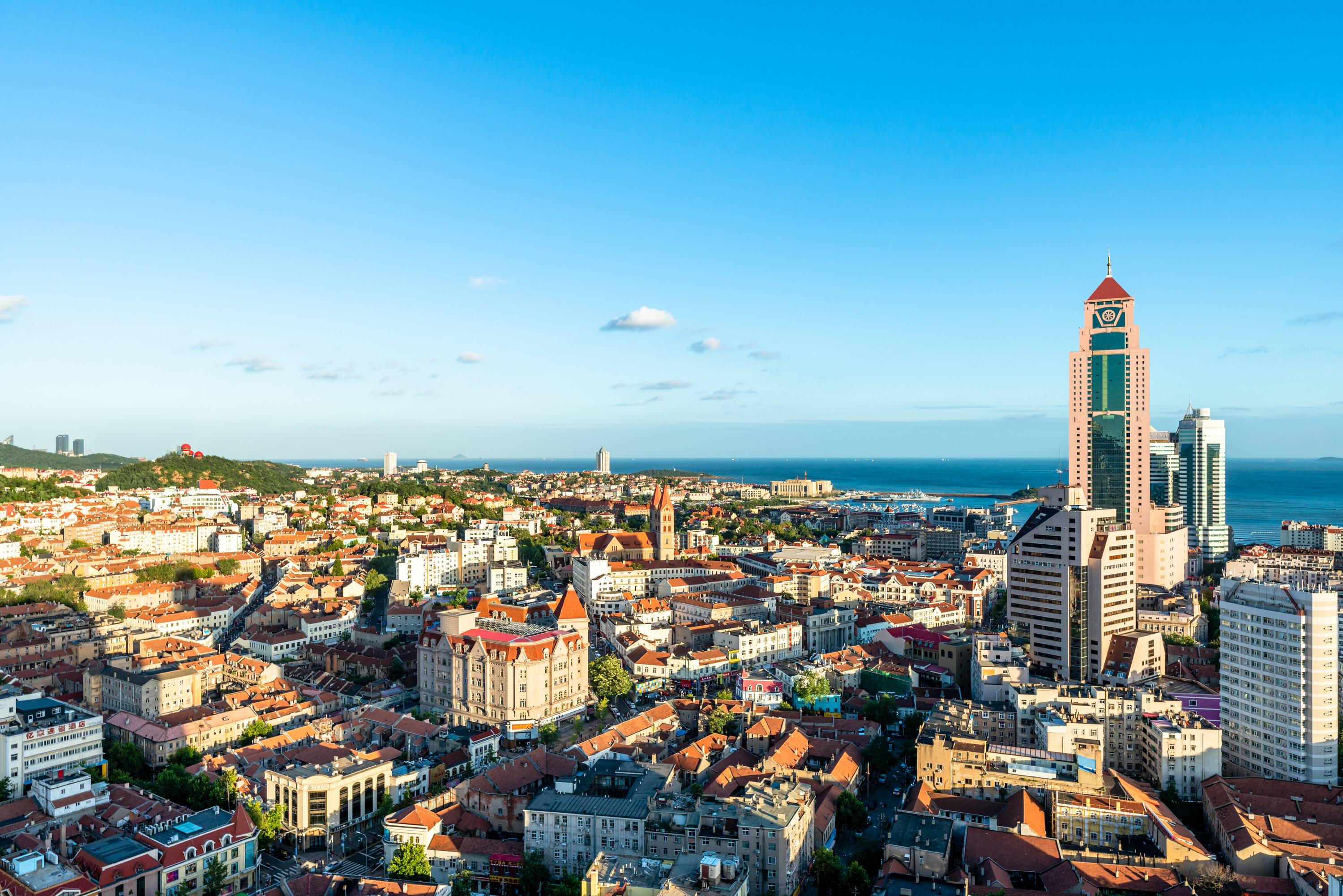 A aerial shot of Qingdao city in China