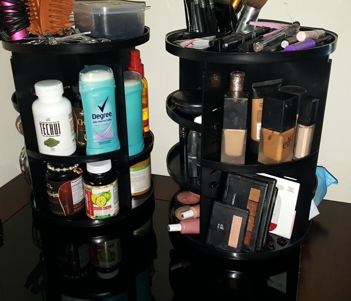 reviewer's products in two of the black organizers