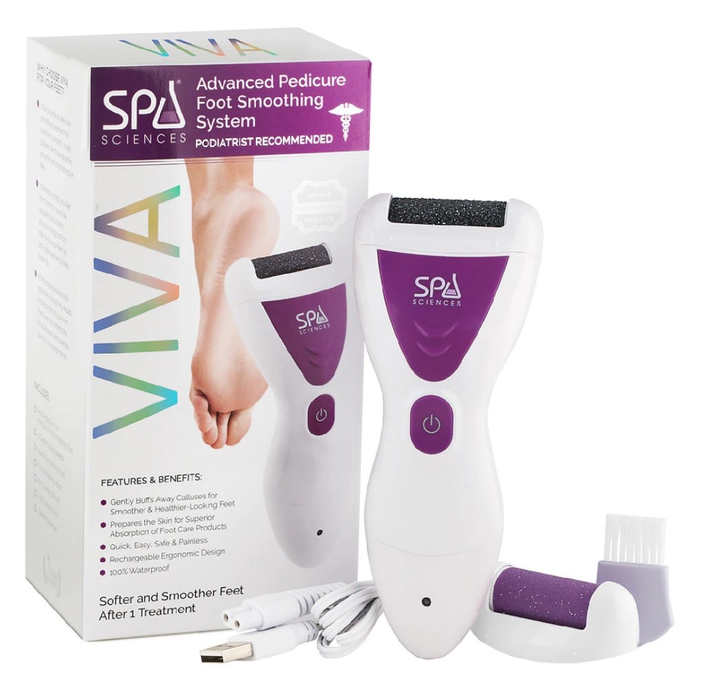 A white/purple pedicure smoothing, buffer system