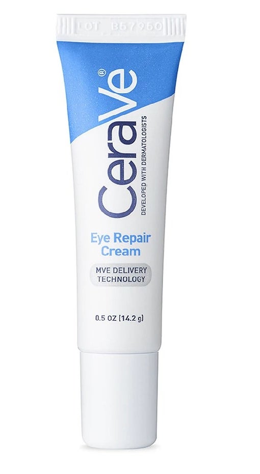 A bottle of eye repair cream for dark spots and puffiness