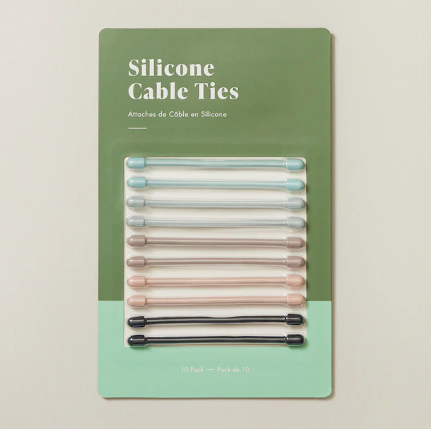 A flatlay of ten flexible cable ties
