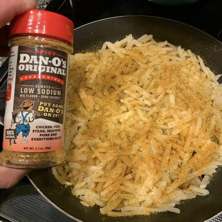 spice jar next to homemade hash browns 