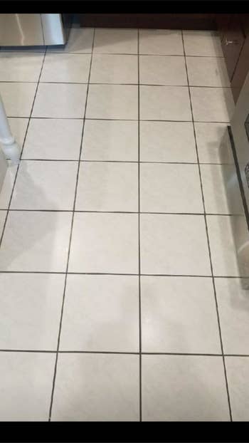 reviewer's tile floor with visible dirt between the tiles 