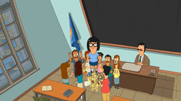 A gif of Tina from bob&#x27;s burgers transforming into a shooting gold star