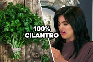 Kylie Jenner making a funny face when she realizes she's cilantro