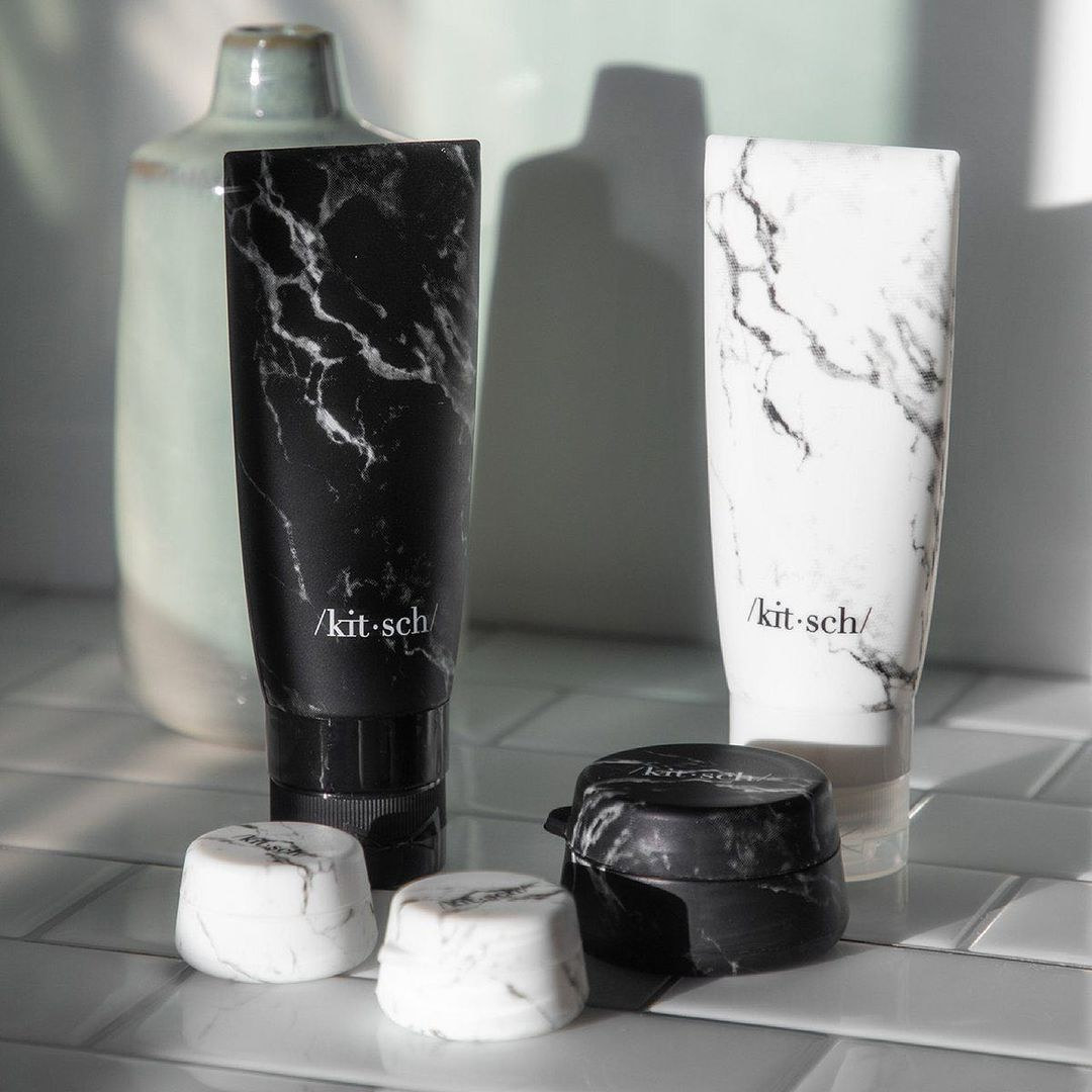 A pair of silicone tubes with a marble design