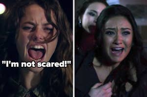 Effy yelling "I'm not scared!' on Skins and Emily breaking down over Maya on Pretty Little Liars