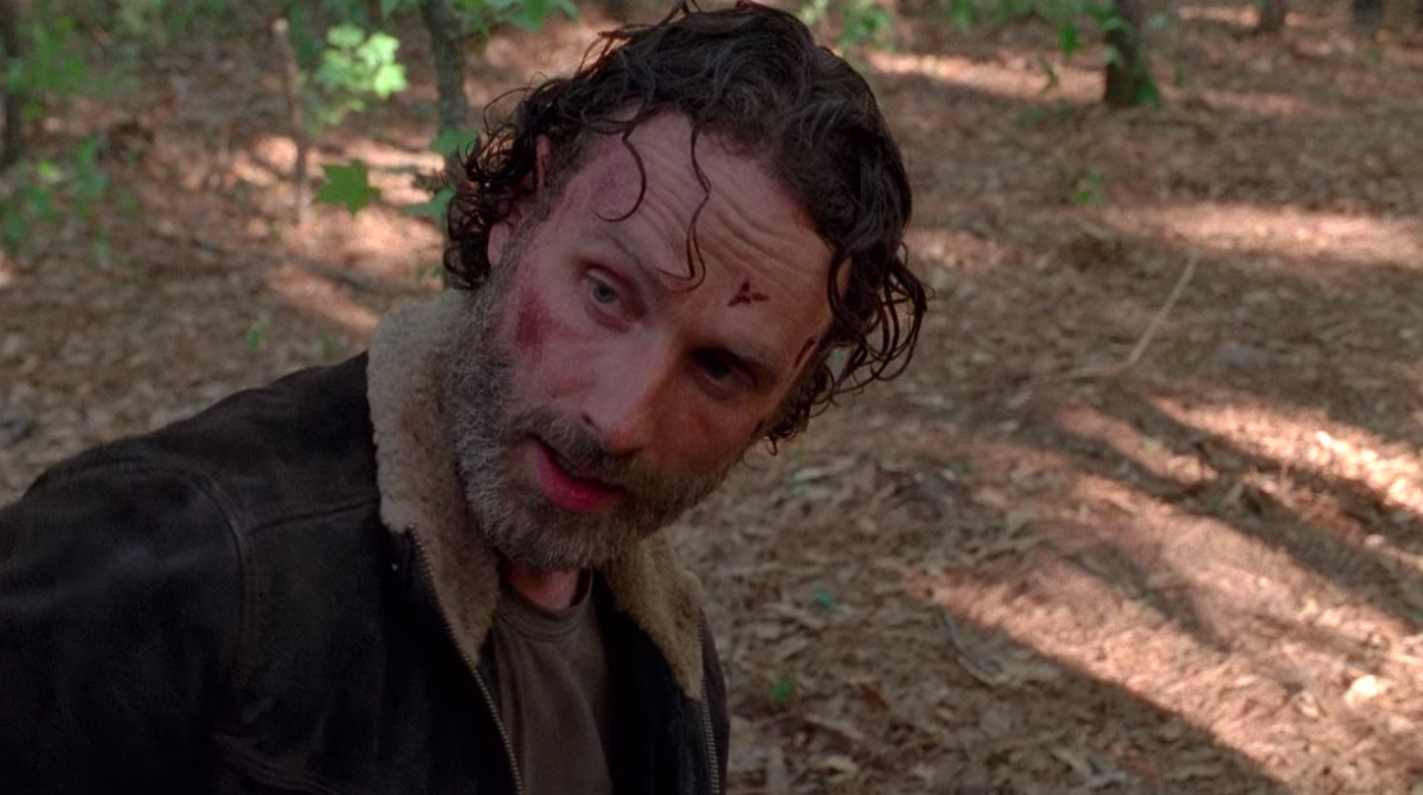 Rick with a beard in "The Walking Dead"