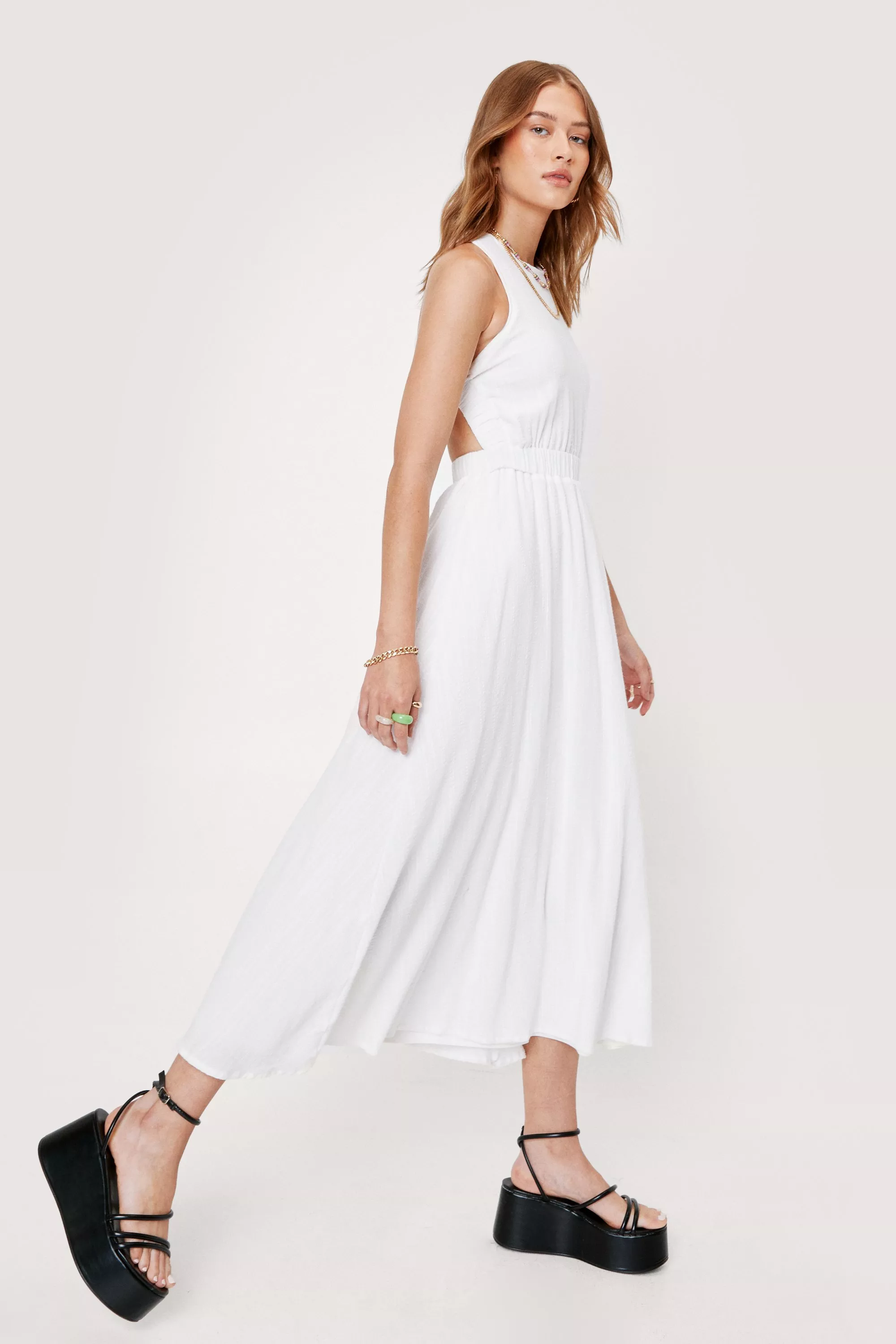 white midi dress with criss cross back