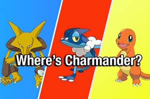 three pokemon standing side by side but which one's Charmander?