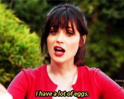 A GIF of Jess from &quot;New Girl&quot; saying, &quot;I have a lot of eggs&quot;