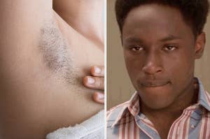 A guy looking really attracted to a hairy armpit