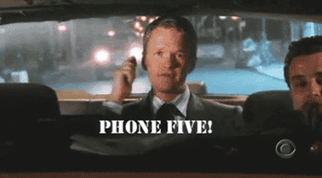 Barney from How I Met Your Mother saying &quot;phone five&quot; and high fiving the phone