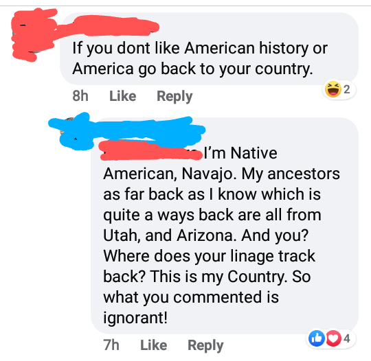 american say go back to your country to a native american