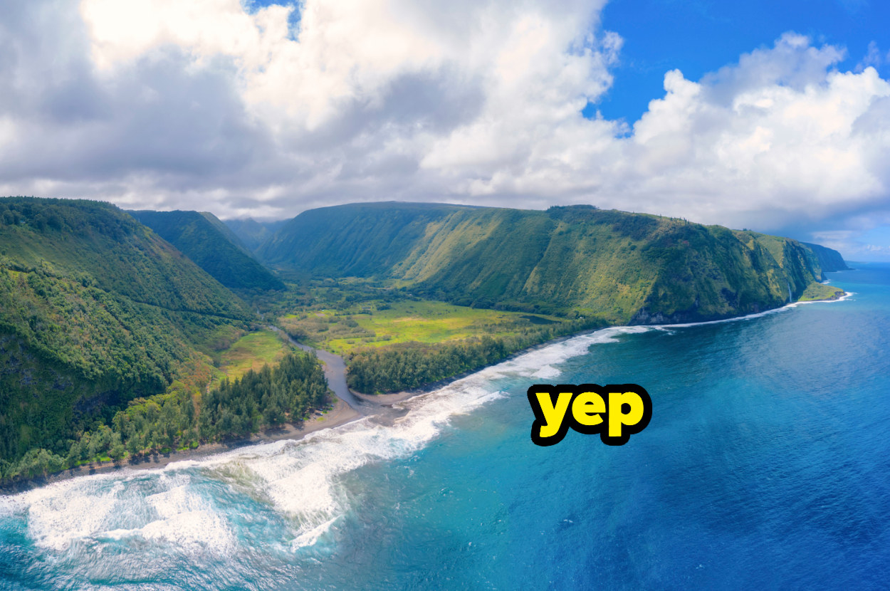 &quot;yep&quot; over aerial shot of a hawaiian island