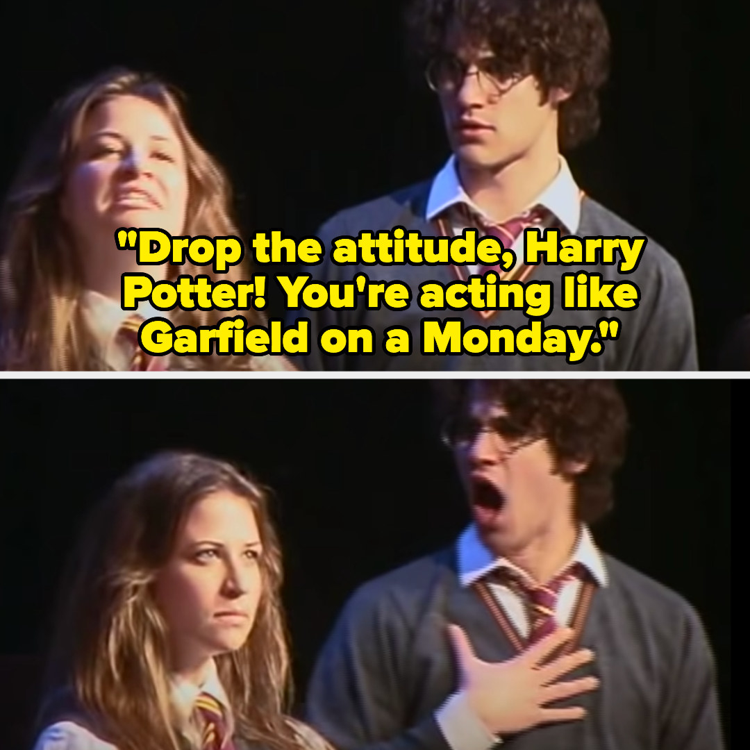 Hermione tells Harry to drop the attitude because he&#x27;s acting like Garfield on a monday