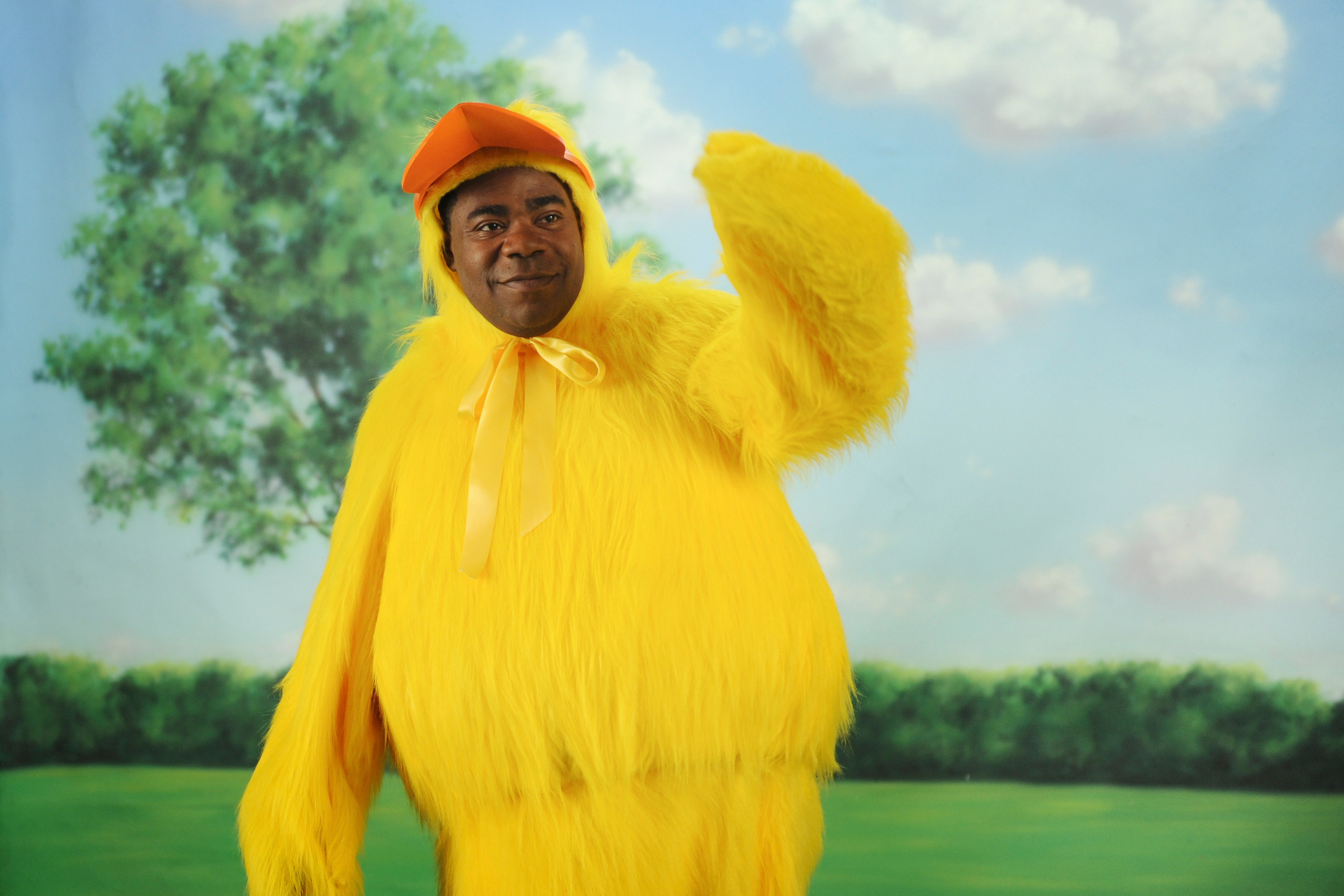 Tracy wore a chicken suit