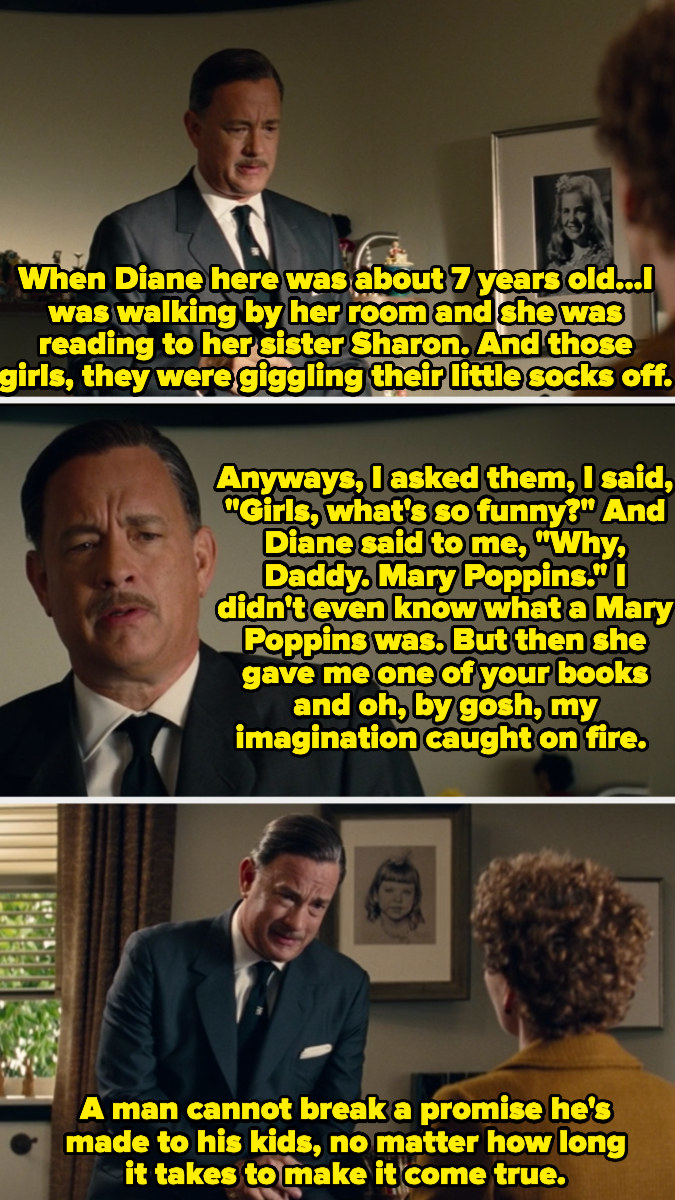 Walt Disney tells P.L. Travers how much his daughters adored Mary Poppins and his determination not to fail to adapt it