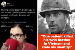 A TikTok about deathbed confessions, and a picture of a soldier from the Vietnam War